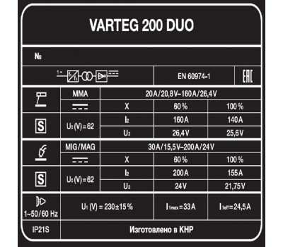 Сварочный полуавтомат Varteg 200 DUO Сварочный полуавтомат Varteg 200 DUO