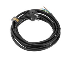 Шнур сетевой Energy Series, ПВС, 3 м, 3 x 1,5 мм, с неразборной вилкой, черный, Denzel