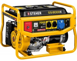 STEHER 6.5/7 кВт, однофазный, синхронный, щеточный, с электростартером, бензиновый генератор GS-8000Е