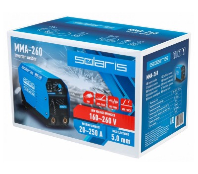 Инвертор сварочный SOLARIS MMA-260 (230В, 20-250 А, 69В, электроды диам. 1.6-5.0 мм, вес 4.3 кг) (MMA-260)