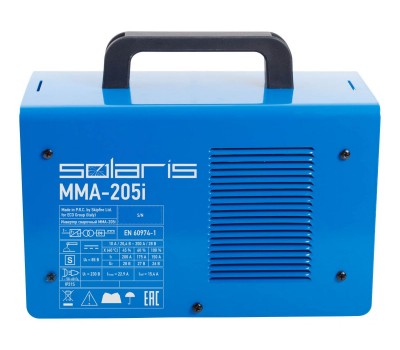 Инвертор сварочный SOLARIS MMA-205i (230В, 10-200 А, 85В, электроды диам. 1.6-4.0 мм, вес 5.1 кг) (MMA-205i) Инвертор сварочный SOLARIS MMA-205i (230В, 10-200 А, 85В, электроды диам. 1.6-4.0 мм, вес 5.1 кг) (MMA-205i)