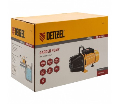 Садовый поверхностный насос GP1100C, 1100 Вт, 4500 л/ч, подъем 46 м, чугун Denzel