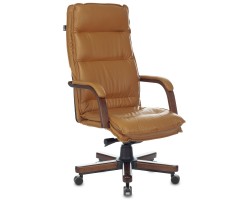 Кресло руководителя Бюрократ T-9927WALNUT горчичный кожа крестовина металл/дерево