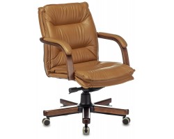 Кресло руководителя Бюрократ T-9927WALNUT-LOW горчичный кожа низк.спин. крестовина металл/дерево