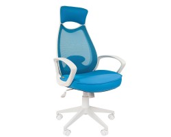 Кресло для руководителя CHAIRMAN CH 840 white голубое