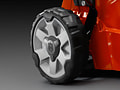 Aluminium rims and rubber tyres